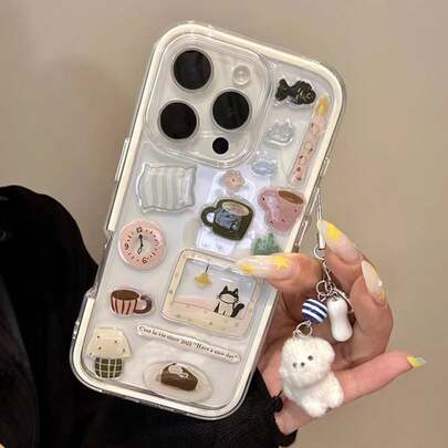 可爱时尚DIY手机防震壳透明雪人树图案防震保护套兼容 17 Air 16 Pro Max 15 14 13 12 11 Pro Max DIY手机壳贴纸可定制春季礼物