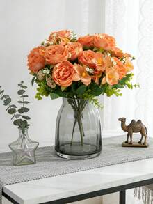 1/80 piezas Ramo artificial de 33 cm de peonía y eucalipto, decoración de primavera con plantas falsas, relleno de jarrón, decoración de boda en el hogar, jardín al aire libre, corona DIY para sala de estar, regalo, centro de mesa, cumpleaños, interior y exterior, flores de plástico falsas a granel para decoración de jarrones, decoración rústica del hogar, boda bohemia - Amarillo - Ver 1