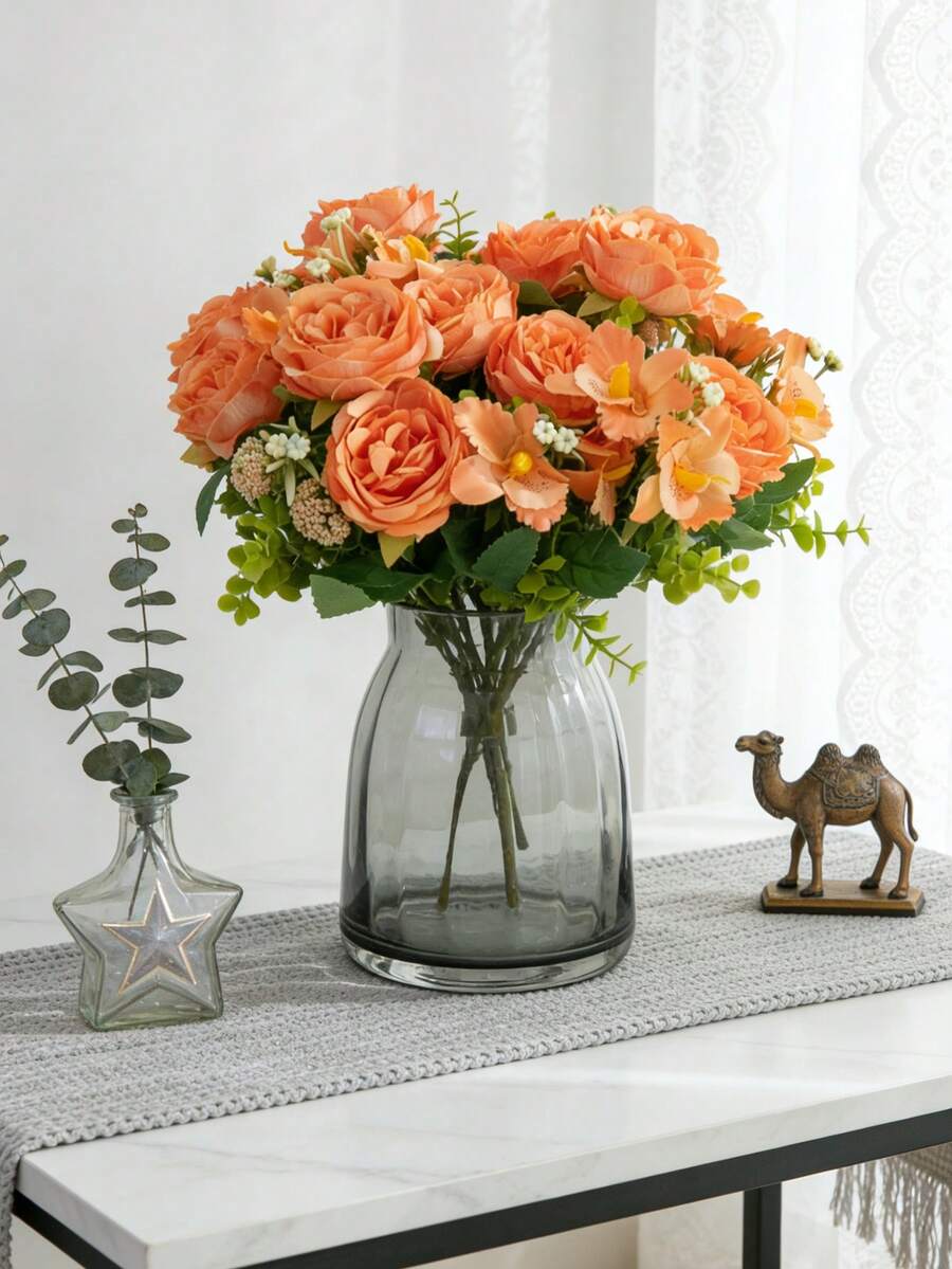 1/80 piezas Ramo artificial de 33 cm de peonía y eucalipto, decoración de primavera con plantas falsas, relleno de jarrón, decoración de boda en el hogar, jardín al aire libre, corona DIY para sala de estar, regalo, centro de mesa, cumpleaños, interior y exterior, flores de plástico falsas a granel para decoración de jarrones, decoración rústica del hogar, boda bohemia - Amarillo - Ver 1