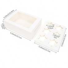 6/12个装白色纸板透明窗口纸杯蛋糕盒，适用于甜点、糕点、饼干包装，白色甜品盒，派盒，蛋糕盒，也适用于甜甜圈、巧克力、草莓等生日派对食品 - 彩色 - 查看 2