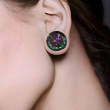 2件装不锈钢立方水晶螺旋耳扩扩器耳环穿刺饰品 - 圓形的 - 查看 9