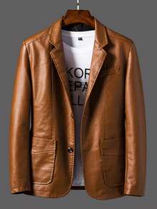 Street Motorcycle Style Men's Leather Jacket - Black And Brown Dual-Color PU Leather Jacket. A Outdoor Wear For Cycling And Daily Outings. A Gift For Boyfriends, Friends, Or For Group Cycling Events. Suitable For Spring And Autumn Seasons. - Brown - View 2