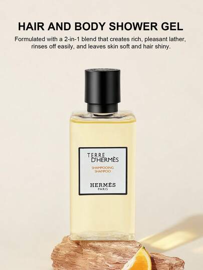 Hermès 1 PIEZA Serie Tierra Champú, Acondicionador Corporal, Gel de Ducha, Hidratante. Una combinación vigorosa de cítricos y pimienta que marca el aroma a pedernal de los rastros de la tierra.