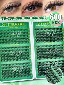 600pcs D-Curl Fluffy False Eyelashes Set (10-16mm), Beginner-Friendly False Eyelash Tutorial Book, Thick & Voluminous DIY Segmented Eyelash Extensions (With Adhesive Seal), Tweezers, Eyelash Brush, Thickening Lashes, Lightweight & Reusable Large Capacity Individual Lashes - 黑色 - 查看 15