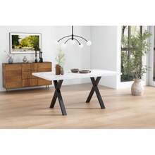 Dining Table, Design With Crossed Legs, Rectangular Dining Table, Coffee Table, Modern, Simple Wrought Iron Dining Table, L140*W80*H76cm, Marble Structure, Black And White [OLD SKU:N634P243975W] - White Marble - View 3