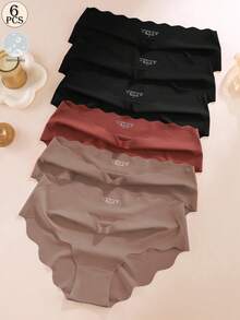 Aofeiqike 6件套高品质加大码无缝丝滑女士内衣套装，波浪透气运动瑜伽比基尼，中腰三角裤，纯色短裤 - 彩色 - 查看 12