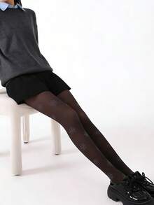 1 pieza Medias térmicas opacas, de estilo minimalista y sexy con diseño de copos de nieve, cálidas para otoño/invierno