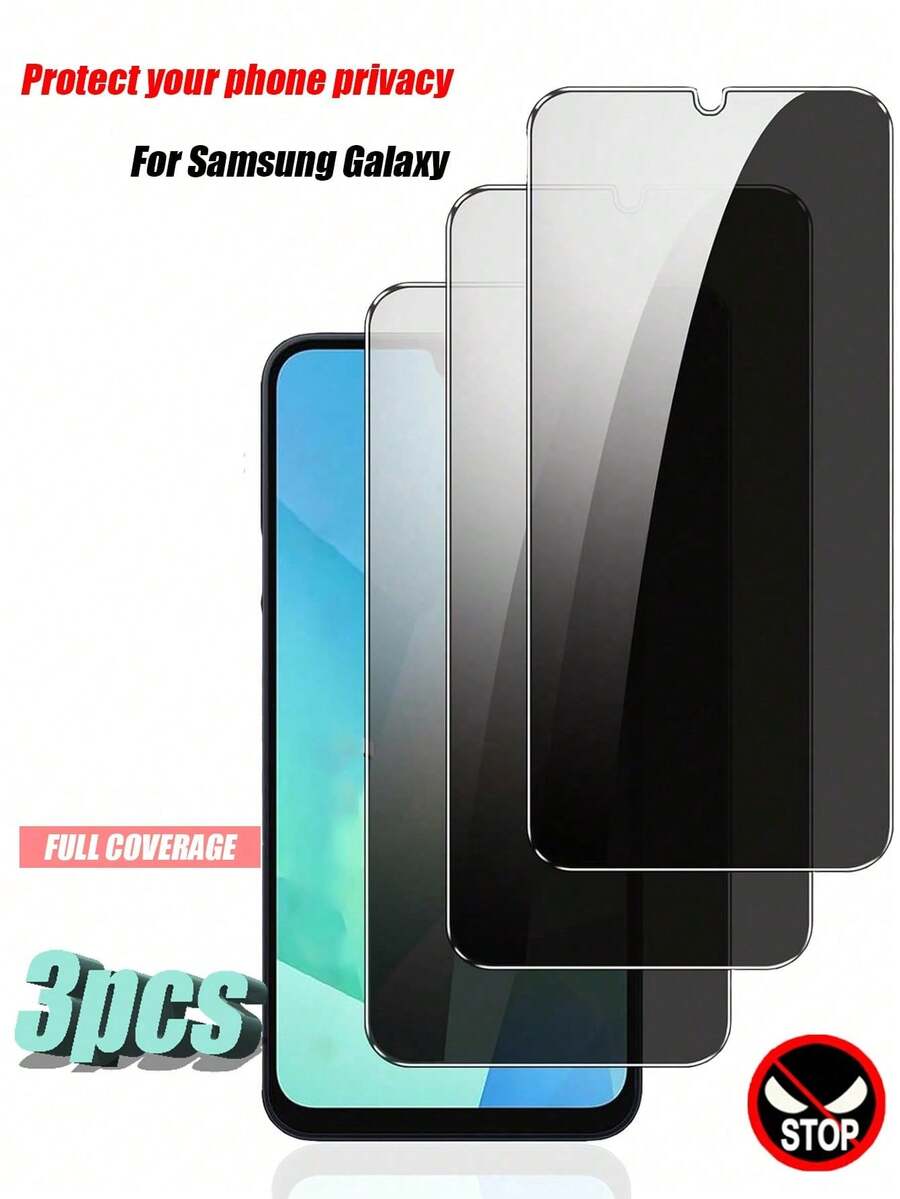 3pcs Tempered Glass Screen Protector, Easy Installation, Sensitive Touch, Bubble-Free. Protects Privacy, Anti-Scratch, Anti-Shatter, Water-Resistant, Suitable For Samsung S20 FE/S24 FE/A54/A15/A05s/A06/A35/A54/A55/S23 FE/A16/A26/A36/A56/Galaxy S21/S22/S23/S24 Ultra/Galaxy S24/A07/A17/S25 Ultra/S25 Edge Series And More.