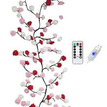 1-Pack Remote Control LED Rose Vine String Lights - 8 Modes USB Powered Bendable Vine Chandelier With Timer Decorative Fairy String Lights For Bedroom, Party, Wedding, Home & Holiday Decoration - Hoa hồng đỏ, trắng và đỏ - Xem 12