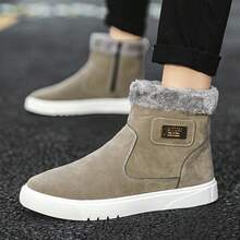 1双男士黑色高帮雪地靴，加厚保暖内衬，冬季靴 - 灰色 - 查看 3