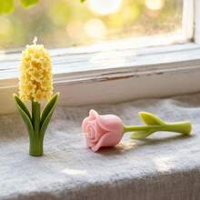 郁金香、玫瑰、风信子、薰衣草花朵硅胶蜡烛模具，家用花卉蜡烛制作，也适用于树脂浇铸、石膏装饰、香薰蜡烛、手工皂制作，营造浪漫自然的氛围，适合情人节、春季派对、花卉爱好者。 - 白色 - 查看 2