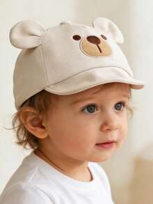 1pc Baby Bear Embroidery Decor Big Ear Sun Protection Hat Baseball Cap, Suitable For Boys And Girls Daily Use - White - View 2