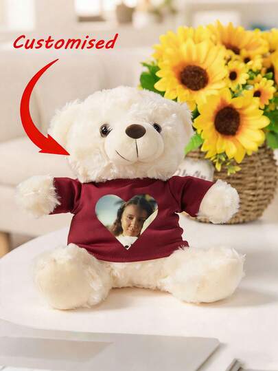 1pc Customizable Teddy Bear Plush Toy, Teddy Bear Figurine, Customizable Text & Image, Fun Gift, Doll Clothes, Christmas Decor, Bedroom Accessory, Christmas Gift, Birthday Decor, Personalized Gift, Suitable For College Dorm, Halloween Decor, Home Decor, Wedding Decor, Car Decor, Christening, Christmas Decoration, Gift For Women, Christmas Ornament, Christmas Present