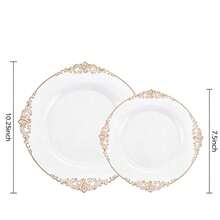 20pcs White And Rose Gold Salad Plates - Heavy Duty Gold Premium Dinnerware Set Includes 10pcs 7.5-Inch Dessert Plates, 10pcs 10.25-Inch Wedding And Thanksgiving Party Dinner Plates - Rose Gold - View 9