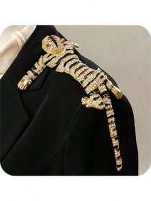 1pc Luxury Tiger Animal Brooch Pin For Women's Clothing And Shawl, Enamel And Rhinestone Animal Brooch - Gold - View 2