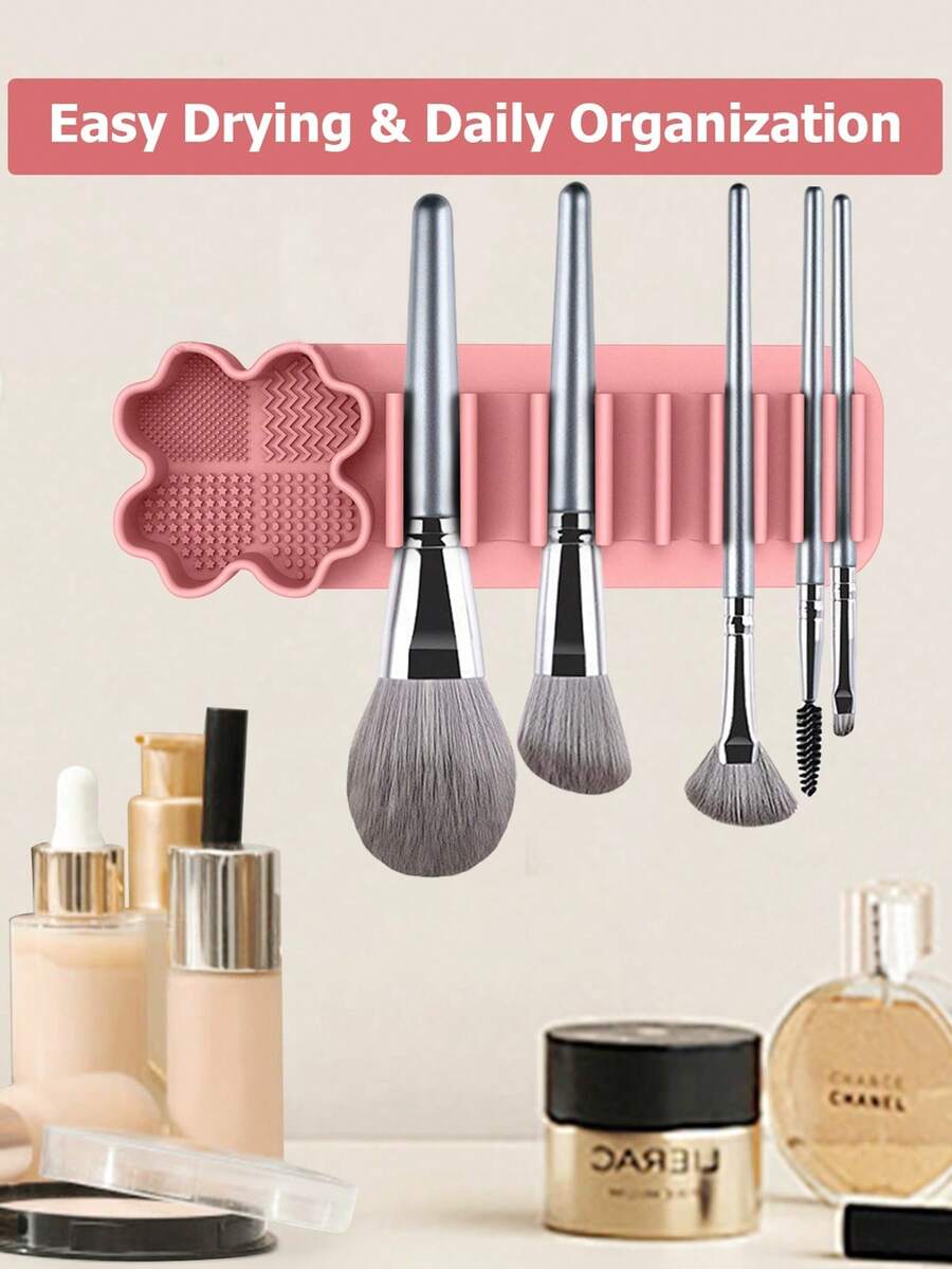 Multi Functional Washing And Drying Integrated Suction Wall Makeup Brush Holder, Silicone Beauty Brush Drying Rack, Automatic Adsorption Rack