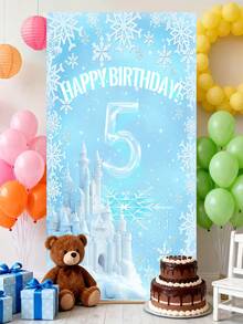 Banner phông nền tiệc sinh nhật chủ đề Frozen bằng polyester, in hình lâu đài, phù hợp cho sinh nhật lần thứ nhất, trang trí nhà cửa cho tiệc sinh nhật. - Màu xanh nhạt - Xem 7