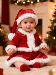3件套婴儿圣诞服装（帽子+上衣+裤子），婴儿圣诞服装，新生儿圣诞礼物，家庭圣诞摄影，适合百日庆典和节日派对，送给男宝宝/女宝宝的圣诞礼物