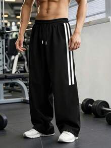 男士户外徒步裤，休闲宽松慢跑裤，适合跑步、街头穿着，舒适日常穿着，适合秋冬季节 - 黑色 - 查看 1
