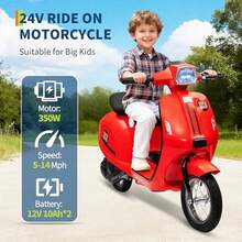 Vehículo eléctrico juvenil de 24 V: Vehículo todoterreno de alta potencia de 350 W para niños de 8 a 12 años | Velocidad máxima de 22,5 km/h, diseño impermeable, luces LED y freno trasero | Soporta hasta 60 kg - Rojo - Ver 6