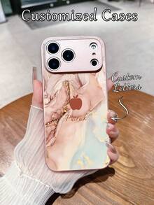 1 pieza Funda de teléfono personalizada con diseño de mármol colorido y manzana minimalista, compatible con Samsung S24 Ultra/S25 Ultra y Apple 17 Pro Max/16 Pro Max/15 Pro/14 Plus/13 Pro/12 Pro Max/11/Xs Max/8/7/6 Plus, adecuada como regalo de cumpleaños para novia/novio o uso personal, versión internacional, no la versión nacional - Rosa - Ver 6