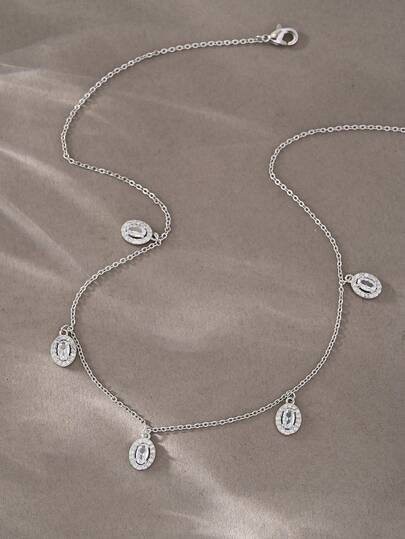 1条银色项链，百搭铜质立方氧化锆项链，适合约会、派对、送礼、日常佩戴