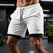Men's 3-Pack 2-In-1 Sports Shorts With Compression Padding - Training And Running - KIT NEGRO+GRIS+BLANCO - Ver 4