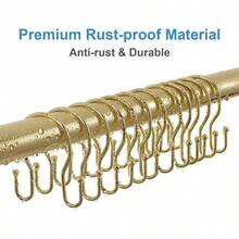 - Juego de 24 ganchos de cortina de ducha de doble cara, a prueba dex ido para cortina de ducha, ganchos de ducha de acero inoxidable, anillos para barras de ducha, color dorado - Dorado - Ver 5