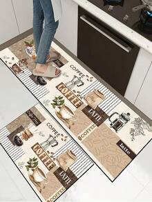 [HOT!!!] 1pc Soft Rubber Kitchen Mat, 3.5mm Thick Kitchen Rug, Retro Coffee Patchwork Style Absorbent Kitchen Floor Mat, Can Be Trimmed To Fit Kitchen Size, Surface Fabric Material, Middle Sponge Layer, Bottom Rubber Layer, Suitable For Kitchen Rugs, Kitchen Decor, Wedding Decor, Home Decor, Bathroom Mat, Entryway Mat, Laundry Room Mat, Hallway Carpet, Living Room Mat, Etc. - Multicolor - View 1