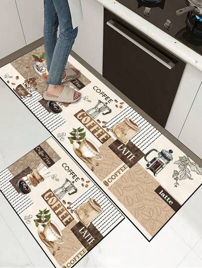 [HOT!!!] 1pc Soft Rubber Kitchen Mat, 3.5mm Thick Kitchen Rug, Retro Coffee Patchwork Style Absorbent Kitchen Floor Mat, Can Be Trimmed To Fit Kitchen Size, Surface Fabric Material, Middle Sponge Layer, Bottom Rubber Layer, Suitable For Kitchen Rugs, Kitchen Decor, Wedding Decor, Home Decor, Bathroom Mat, Entryway Mat, Laundry Room Mat, Hallway Carpet, Living Room Mat, Etc.