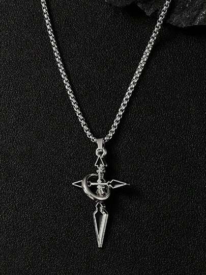 1 chiếc dây chuyền mặt dây chuyền hình thánh giá và vòng tròn kiểu Gothic bằng hợp kim dành cho nam giới, phụ kiện thời trang phù hợp cho các dịp thường ngày, tiệc tùng, họp mặt, dã ngoại.