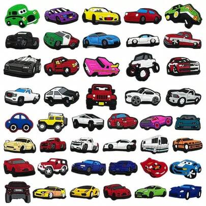 10/20/50 piezas Charms de serie de autos de dibujos animados de colores aleatorios para decorar zuecos, sandalias y accesorios DIY para zapatos