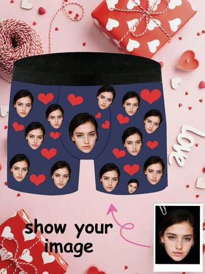 1pc Customized Boxer Briefs For Husband/Boyfriend, Non-Curling Shorts, Popular Anniversary/Birthday/Gift For Him, Men's Printed Underwear, Anniversary, Holiday Gift For Boyfriend, Bedroom, Living Room, Customized Photo Boxer Briefs, Couple Sequin Gift, Colorful Customized