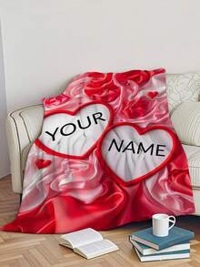 1pc Personalized Rose Flower Heart Shaped Customized Flannel Blanket - Customized Name, Soft & Warm, Suitable For Sofa, Bed, Travel, Camping - Lightweight, Machine Washable - Multicolor - View 11