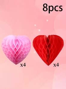 8个/1个情人节心形蜂窝纸球吊坠，粉色纸心吊坠，适用于情人节、婚礼派对装饰、生日派对装饰、礼品包装、情人节装饰、情人节派对、情人节礼物 - 彩色 - 查看 15