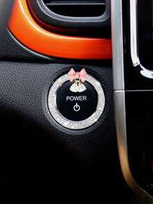 1pc Car One Click Start Decoration Sticker Interior Button Inlaid With Diamond Bow Crystal Bell Pendant Ignition Ring - 粉紅色的 - 查看 8