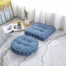 Set Of 2(1pc Round+1pc Square)-Floor Pillow & Cushion, Large Meditation Chair CushionsThick Square/Round Seat Pad, Soft Velvet Tufted Seating Pouf For Indoor/Outdoor Yoga Bench Rocking Chair Room Tatami Sofa - 藍色 - 查看 12
