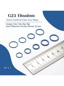 1个G23钛金属鼻环，16G/18G/20G，铰链式卡扣鼻环，环状唇环/鼻中隔环，多色可选，耳骨/耳廓/耳钉，6mm/7mm/8mm/9mm/10mm，低过敏性，男女通用 - 彩色 - 查看 3