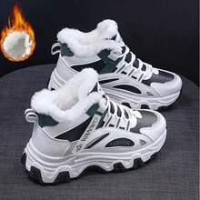 Women's Multi-Color Spliced Lace-Up Simple Casual Outdoor Sports Shoes With Velvet And Thickening Are Suitable For Daily Walking, Jogging, Commuting, And Shopping In Autumn And Winter, And Can Be Paired With Casual Pants. - 黑色 - 查看 2
