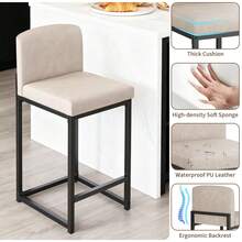 Techigher Counter Height Bar Stools Set Of 2, Modern Kitchen Island Stools With Back, Upholstered Faux Leather Counter Barstools Armless Bar Chairs With Metal Frame For Island Dining Room Bar - Beige - View 5