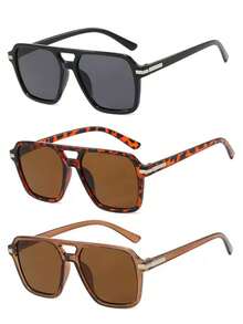 1-3 Pairs Women's Casual Aviator Double Bridge Fashion Glasses - Multicolor - View 6