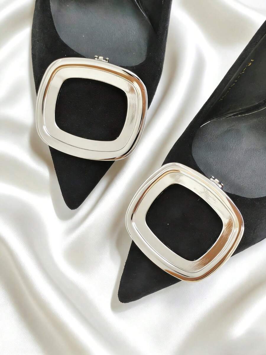 1个可拆卸金属方形鞋夹，奢华优雅，用途广泛，适用于高跟鞋/商务鞋/婚鞋/包包及其他服装配饰