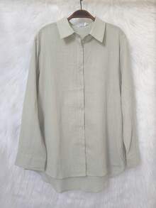 Women's Long-Sleeved Linen Shirt - Xanh ô liu 2 - Xem 2