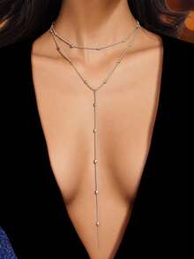 1 chiếc dây chuyền mặt dây dài kiểu chữ Y đính hạt bạc thời trang, gợi cảm, thích hợp cho các buổi tiệc tùng, giao lưu xã hội, trang sức cơ thể. - Bạc - Xem 5
