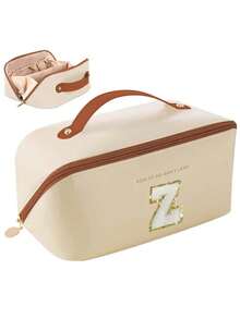 High Quality PU Travel Makeup Bag, Letter Printed Makeup Bag, Multi-Functional Travel Organizer Bag, Large Capacity Layered Cosmetic Bag, Cosmetics Organization And Storage, Toiletry Bag, Travel Essentials, Cruise Makeup Bag, Makeup Case, Unisex Travel Necessity Make Up Bag