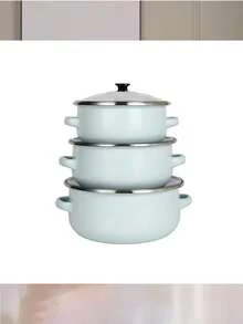 三件套多功能搪瓷炊具套装，轻便易携，包含汤锅、炖锅和带玻璃盖的不粘煎锅，易于清洁，适用于燃气灶和电磁炉，经久耐用，是家庭和餐饮业的厨房必备品，也是户外露营的理想之选。 - 多色麻點搪瓷鍋 - 查看 18