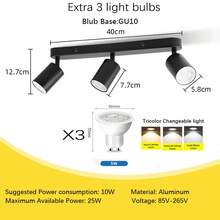 CANMEIJIA Luz empotrada de techo de 3 focos GU10, de color negro, de material de aluminio, con/sin bombillas, adecuada para tienda/estudio/dormitorio/sala de estar/cafetería/sala de exposiciones/galería/museo/pasillo/porche, elija el tamaño según sea necesario - Foco de techo portalámparas GU10 - Ver 19