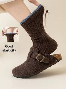 1/2/3/5 双装美利奴羊毛袜，冬季保暖袜，撞色女士中长袜，秋冬季加厚袜