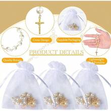 Juego de 10 abalorio de rosario para de bautizo, perlas de imitacin con bolsas de organza para bautizo, bodas, regalos de primera comunin - Perla dorada - Ver 3