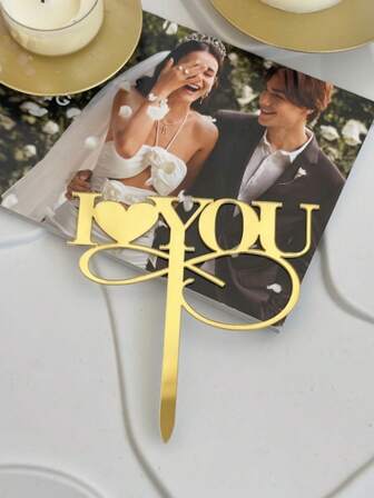 1pc "I Love You" Wedding Cake Topper, Acrylic Cake Decoration For Valentine's Day, Happy Birthday PMMA Cake Clip, Cake Decorations, Baking Decorations, Baking Supplies, Kitchen Accessories